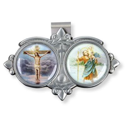 St. Christopher and Crucifix  Enamel Auto Visor Clip - Unique Catholic Gifts