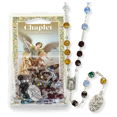 St Michael Chaplet with Multi Colored Glass Beads - Unique Catholic Gifts