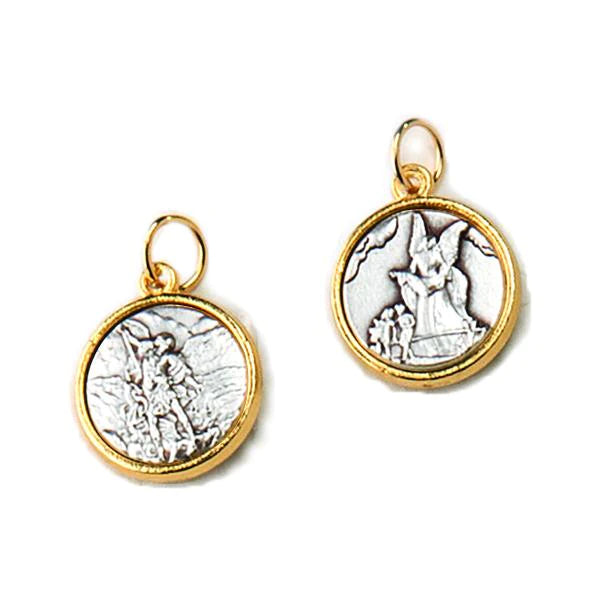 St. Michael and Guardian Angel Medal Gold and Silver Two-Tone 1/2" - Unique Catholic Gifts
