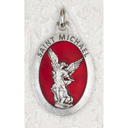 St. Michael the Archangel Double Sided Medal  Silver Toned With Red Enamel 1 1/2" - Unique Catholic Gifts