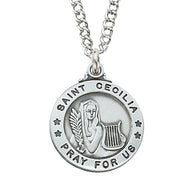 Sterling Silver Round St Cecilia Medal (3/4") - Unique Catholic Gifts