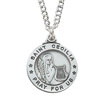 Sterling Silver Round St Cecilia Medal (3/4
