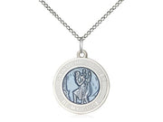 St. Christopher White Border Round Blue Medal (3/4") with 18" chain - Unique Catholic Gifts