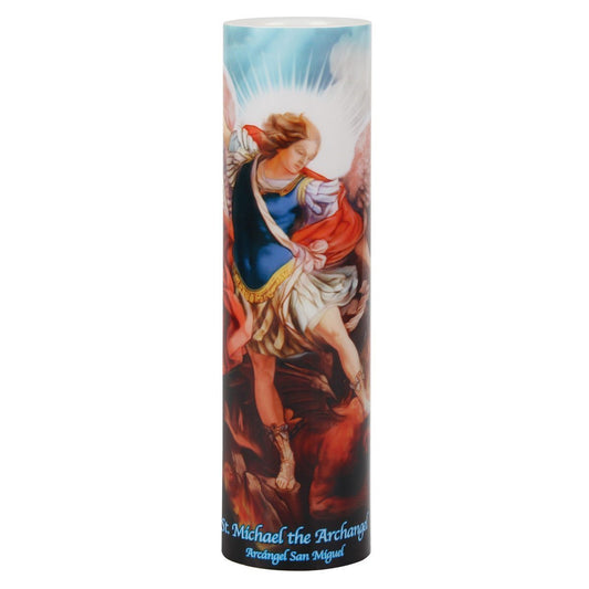 St. Michael LED Candle with Timer - Unique Catholic Gifts