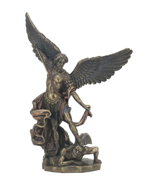 St. Michael Conquering Evil Statue Bronze 10 1/4" - Unique Catholic Gifts