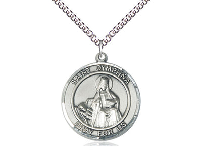 St Dymphna Sterling Silver Pendant on a 24 inch Sterling Silver Heavy Curb Chain 1
