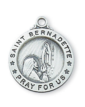 St Bernadette Sterling Silver Medal 5/8" comes with 18" chain - Unique Catholic Gifts