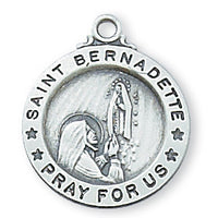 St Bernadette Sterling Silver Medal 5/8" comes with 18" chain - Unique Catholic Gifts