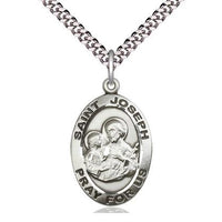 St. Joseph Oval Medal (1") with 24" chain - Unique Catholic Gifts