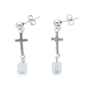 Stainless Steel Lattice Cross Earrings with Clear Murano Beads - Unique Catholic Gifts