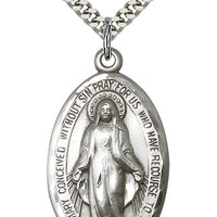Large Sterling Silver Miraculous Medal 1 3/4" with 24" chain - Unique Catholic Gifts
