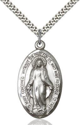 Large Sterling Silver Miraculous Medal 1 3/4