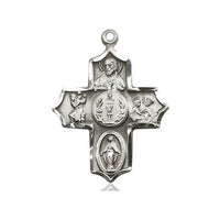 Sterling Silver 4 Way Cross Medal (7/8") - Unique Catholic Gifts