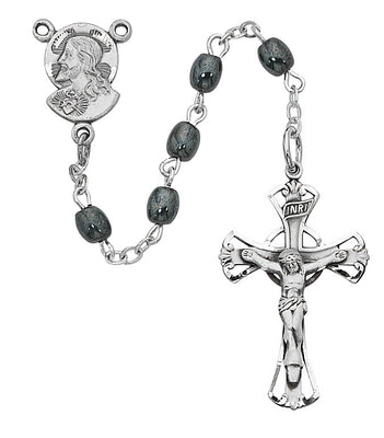 Sterling Silver Hematite Sacred Heart Rosary - Unique Catholic Gifts