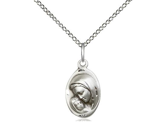 Sterling Silver Madonna and Child Medal (5/8") with 18" chain - Unique Catholic Gifts