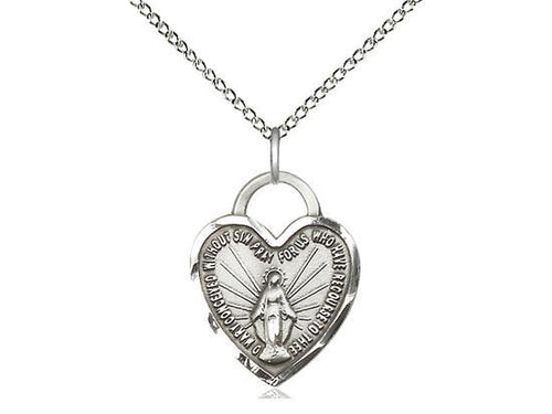 Sterling Silver Miraculous Heart Medal (5/8") with 18" chain - Unique Catholic Gifts