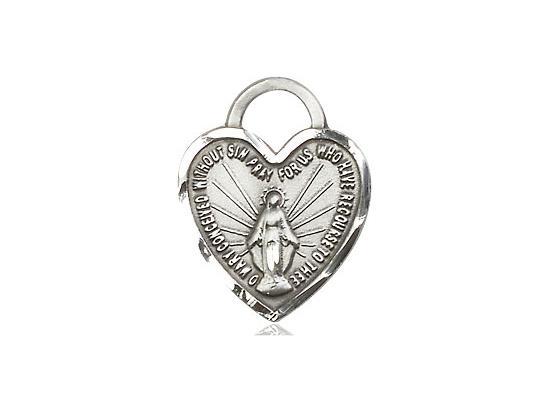 Sterling Silver Miraculous Heart Medal (5/8") with 18" chain - Unique Catholic Gifts