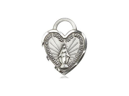 Sterling Silver Miraculous Heart Medal (5/8") with 18" chain - Unique Catholic Gifts