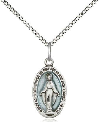 Sterling Silver Miraculous Medal Blue (5/8") with 18" chain - Unique Catholic Gifts