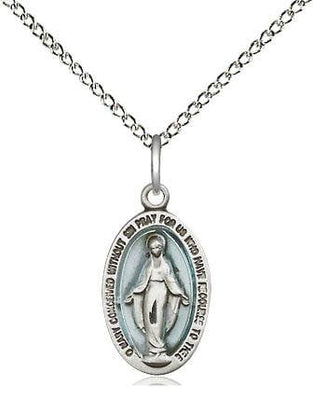 Sterling Silver Miraculous Medal Blue (5/8
