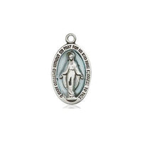 Sterling Silver Miraculous Medal Blue (5/8") with 18" chain - Unique Catholic Gifts