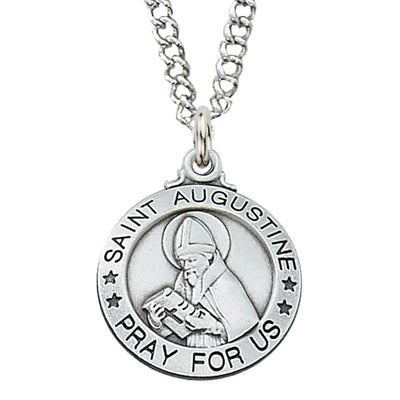 Sterling Silver Round St Augustine Medal (3/4