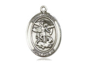 Sterling Silver St. Michael the Archangel Police Badge Medal 7/8" with 24" chain - Unique Catholic Gifts