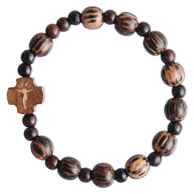 Striped Wood Children’s Rosary Bracelet (8mm) - Unique Catholic Gifts