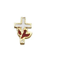 Red Dove on White Cross Pin (Confirmation) - Unique Catholic Gifts