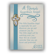 Gold Nurse Guardian Angel Pin W/crystal Gift - Unique Catholic Gifts