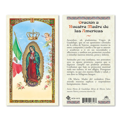 Tarjeta sagrada laminada de Nuestra Señora de Guadalupe Madre de las Américas (cubierta de plástico) - Unique Catholic Gifts