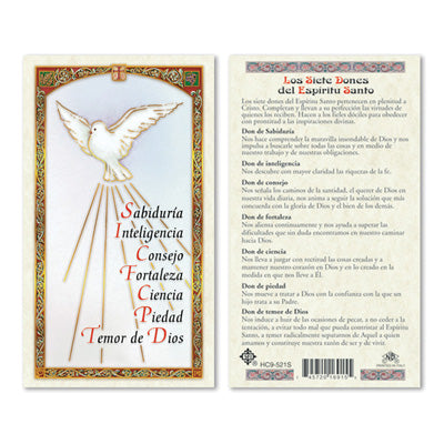 Tarjeta sagrada laminada de los siete dones del Espíritu Santo - Unique Catholic Gifts