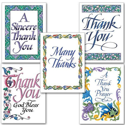 Thank You Calligraphy Collection Card (10 Cards with Envelopes) 5 patterns - Unique Catholic Gifts