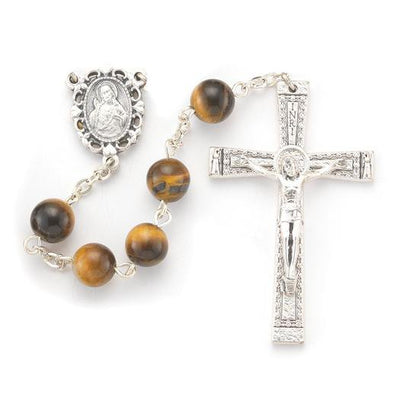 Tiger Eye Rosary Genuine Round Stone (8MM) - Unique Catholic Gifts