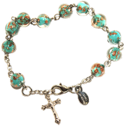 Turquoise Genuine Murano Silver-Tone Rosary Bracelet with Sommerso Beads - Unique Catholic Gifts
