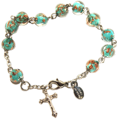 Turquoise Genuine Murano Silver-Tone Rosary Bracelet with Sommerso Beads - Unique Catholic Gifts