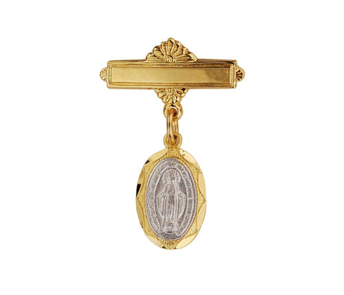 Two Toned  Gold and Sterling Silver Miraculous Medal Baby Pin (1/2") - Unique Catholic Gifts