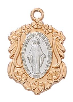 Two Toned Rose Gold and Sterling Silver Miraculous Medal (7/8") - Unique Catholic Gifts