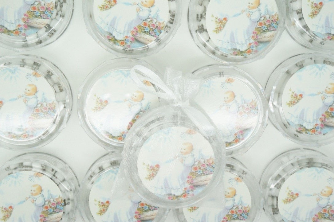 12 Baptism White Scented Rosaries with Organza Bags - Unique Catholic Gifts