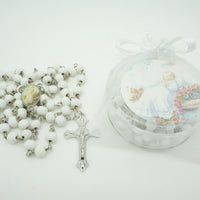 12 Baptism White Scented Rosaries with Organza Bags - Unique Catholic Gifts