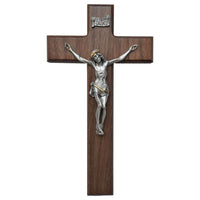 Walnut Wall Crucifix with 2-Tone Corpus 10" - Unique Catholic Gifts