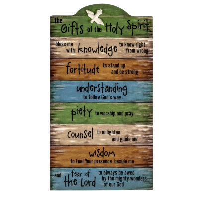 Gifts of the Holy Spirit Wall Plaque W/ white Dove - Unique Catholic Gifts