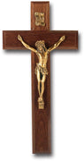 Walnut Wall Crucifix with Museum Gold Plated Corpus 10" - Unique Catholic Gifts