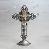 White Enamel with Pewter Chalice Standing Cross 6" - Unique Catholic Gifts