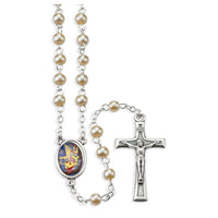 White Glass Bead Guardian Angel Rosary in a Metal Box 4mm - Unique Catholic Gifts