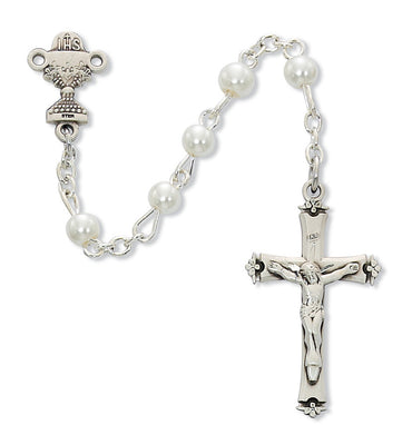 White Pearl First Communion Rosary (5mm) - Unique Catholic Gifts