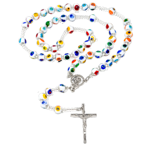 White Genuine Murano Rosary with handknotted Mosaic Beads - Unique Catholic Gifts