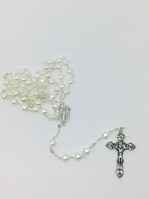 White Pearl Heart Rosary (6mm) - Unique Catholic Gifts