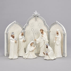 Winter Christmas Triptych Nativity 11" Silver - Unique Catholic Gifts