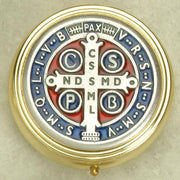 Silver toned St Benedict Enameled Pyx Small (2") Made in Italy - Unique Catholic Gifts
